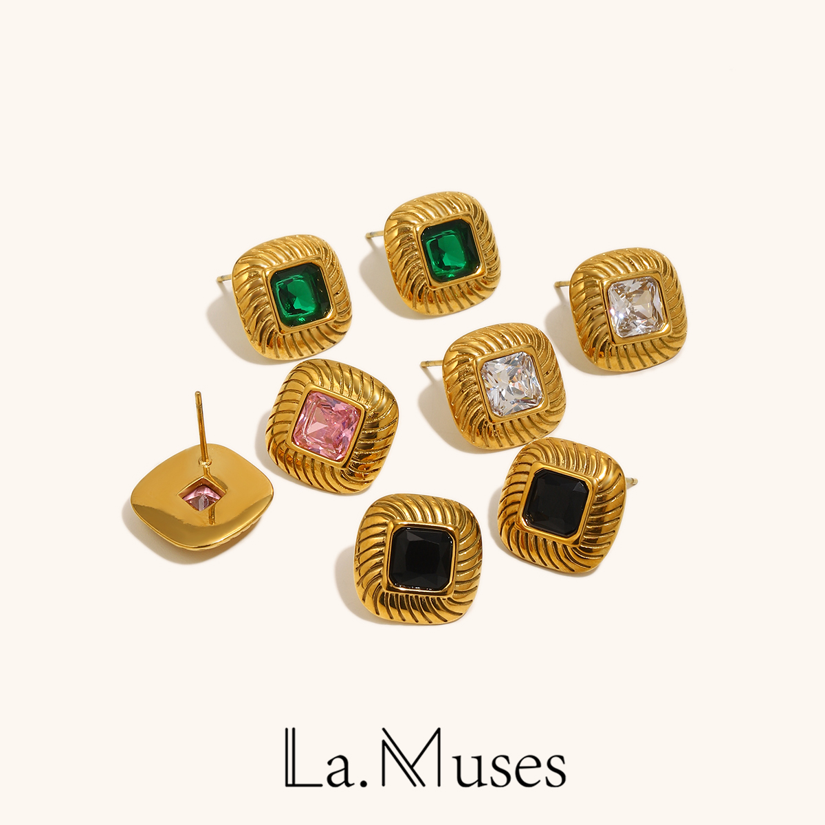 Vintage Fashion La - لا. أقراط زركون مربعة من التيل