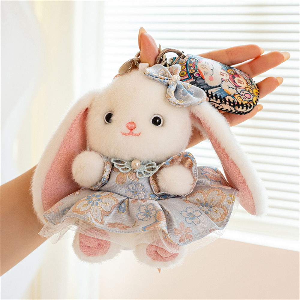 Vintage Fashion Doll - ميدالية مفاتيح قطيفة على شكل أرنب