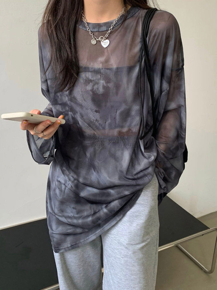 Tie Dye Shirt Vintage - تي شيرت حريمي بربطة عنق بأكمام